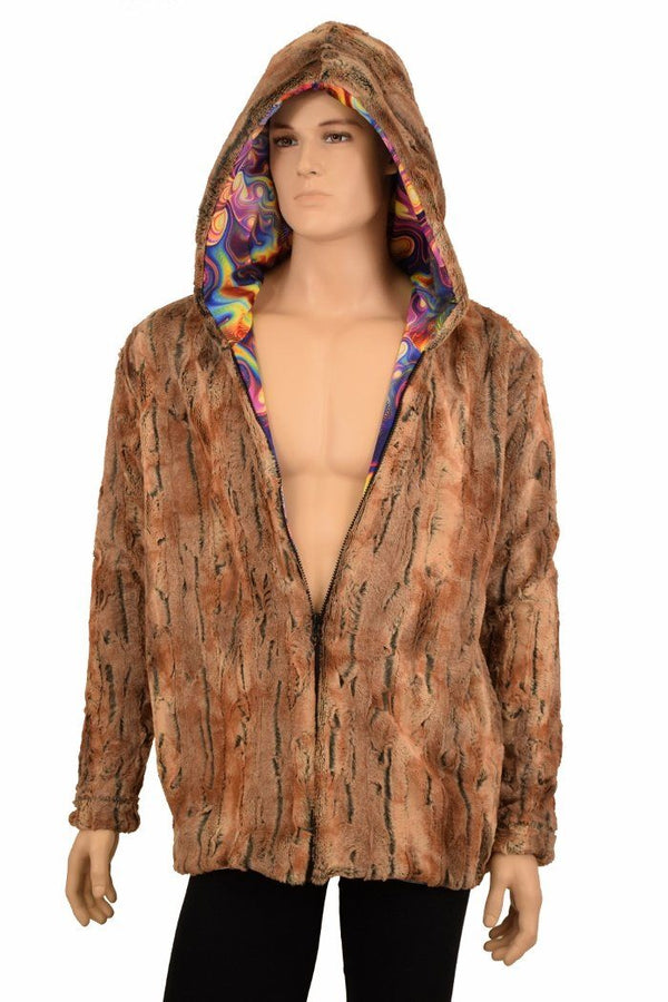 Mens Minky Faux Fur Hooded Jacket - 2