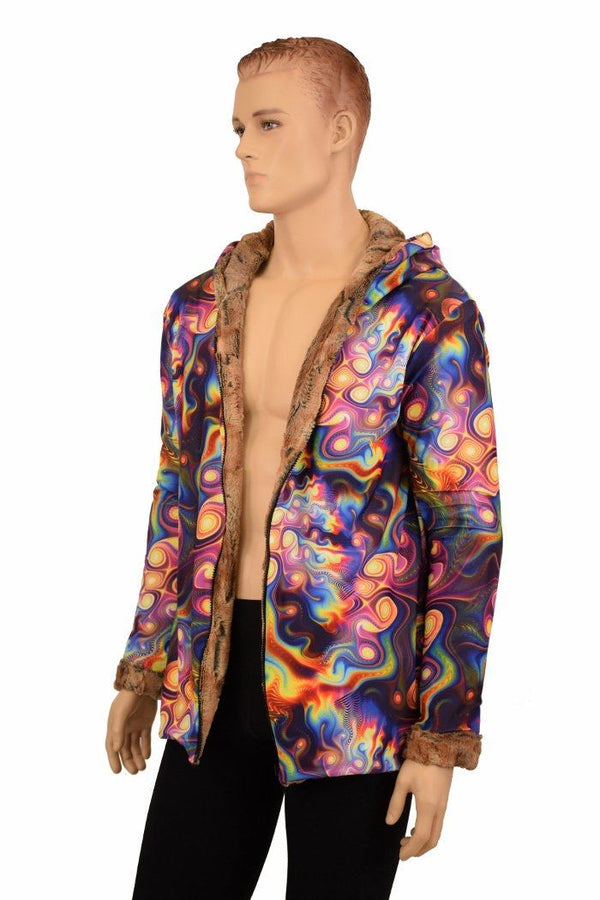 Mens Minky Faux Fur Hooded Jacket - 9