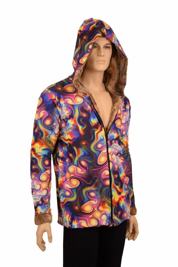 Mens Minky Faux Fur Hooded Jacket - 11