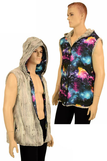 Mens Minky Faux Fur Hooded Vest - Coquetry Clothing