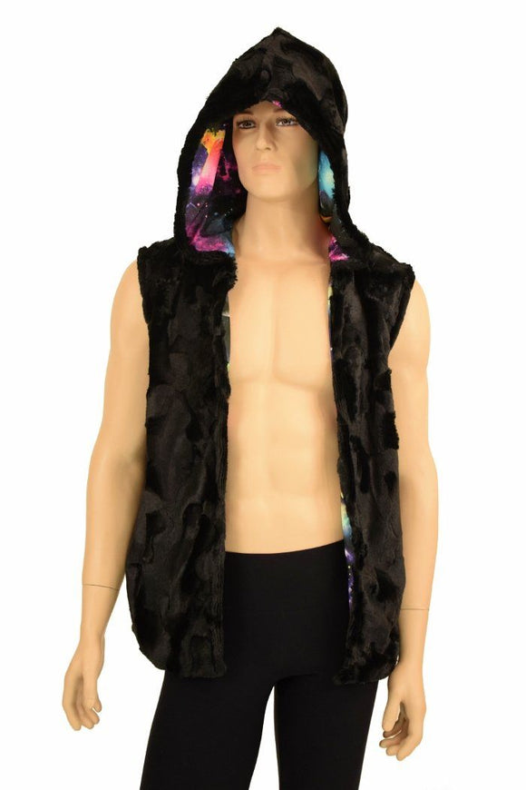 Mens Minky Faux Fur Hooded Vest - Coquetry Clothing