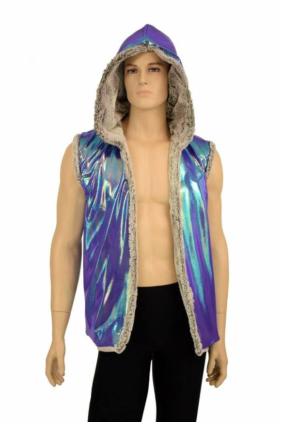 Mens Minky Faux Fur Hooded Vest - Coquetry Clothing