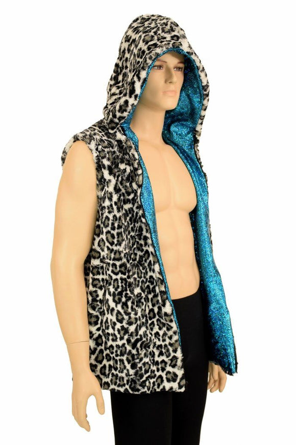 Mens Minky Faux Fur Hooded Vest - Coquetry Clothing