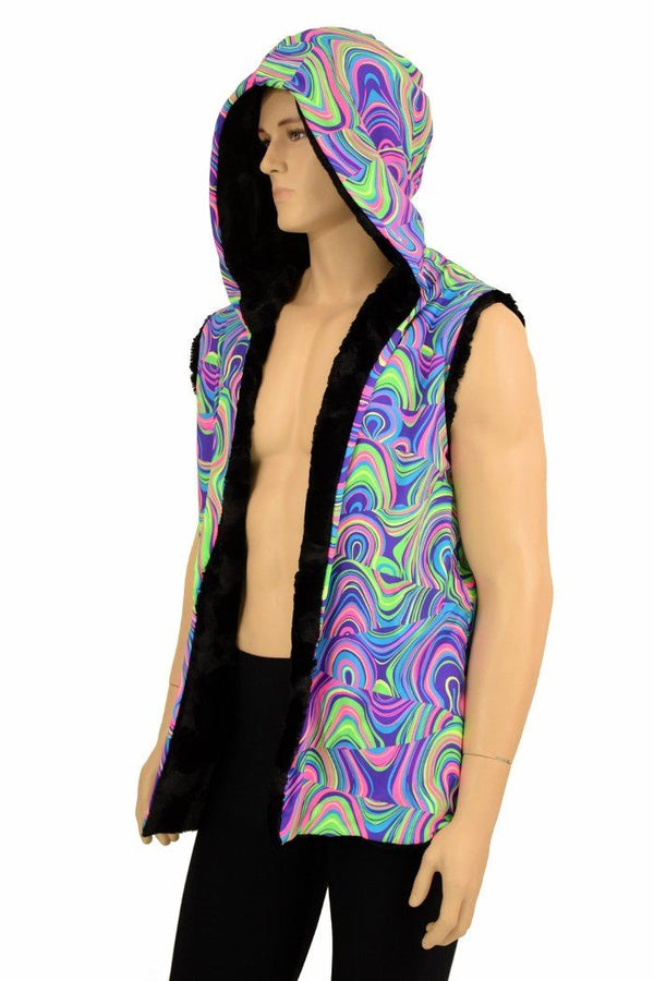 Mens Minky Faux Fur Hooded Vest - 5