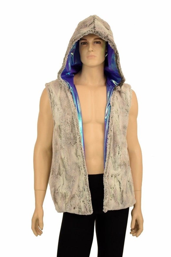 Mens Minky Faux Fur Hooded Vest - Coquetry Clothing