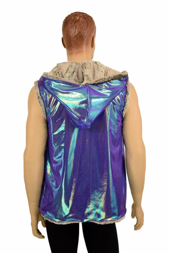 Mens Minky Faux Fur Hooded Vest - Coquetry Clothing
