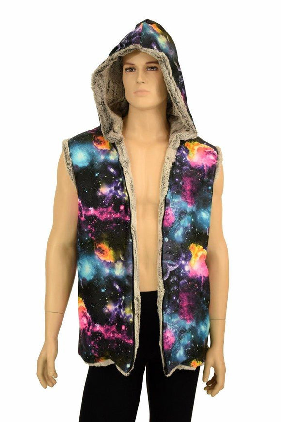 Mens Minky Faux Fur Hooded Vest - Coquetry Clothing