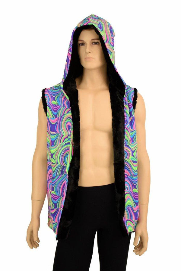 Mens Minky Faux Fur Hooded Vest - 6