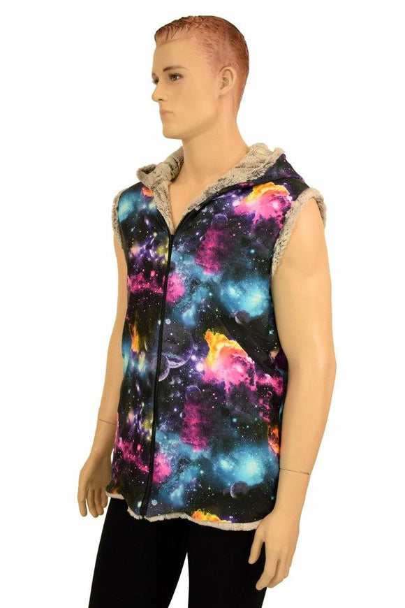 Mens Minky Faux Fur Hooded Vest - Coquetry Clothing