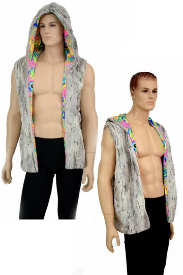 Mens Minky Faux Fur Hooded Vest - Coquetry Clothing