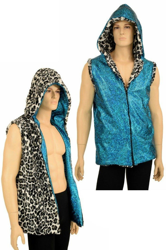 Mens Minky Faux Fur Hooded Vest - Coquetry Clothing