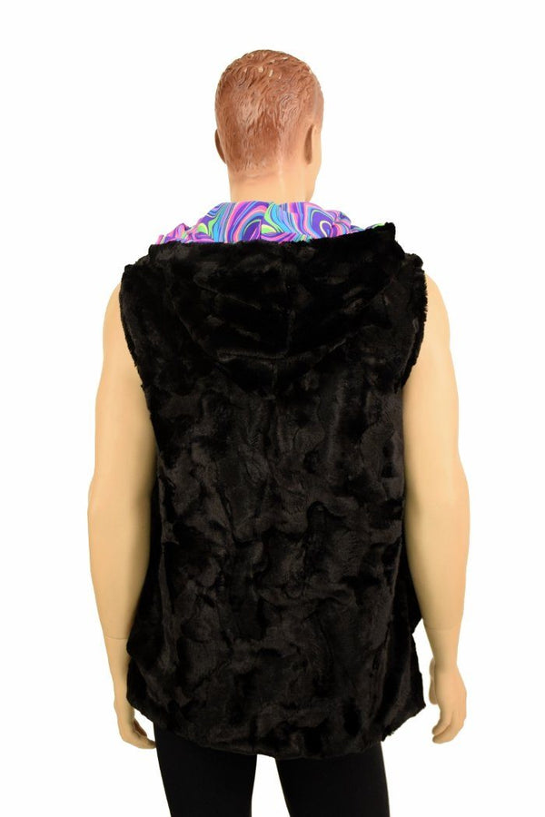 Mens Minky Faux Fur Hooded Vest - 4