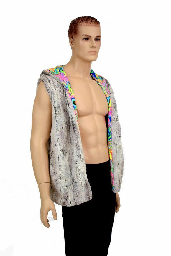 Mens Minky Faux Fur Hooded Vest - Coquetry Clothing