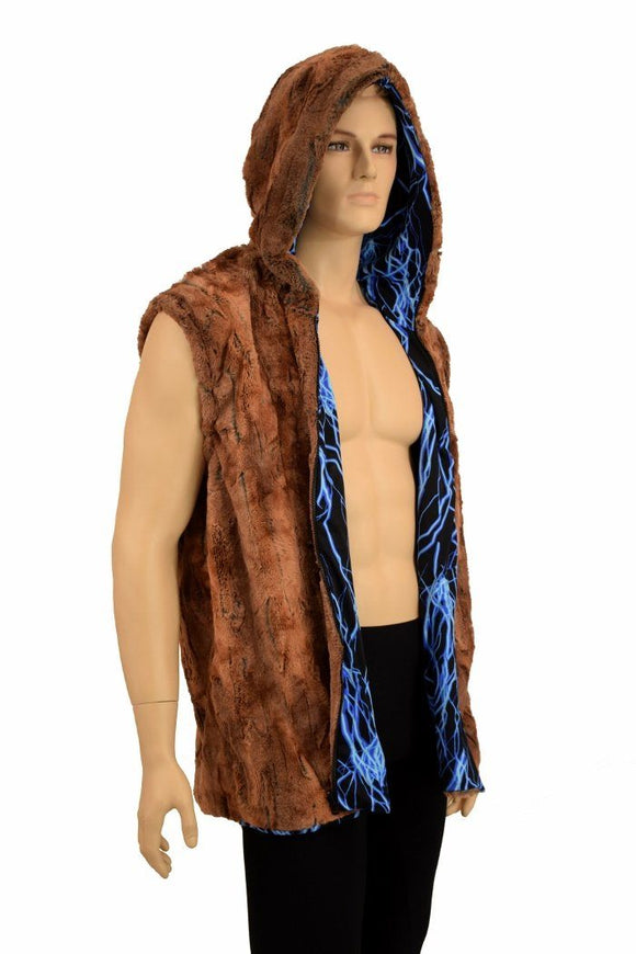 Mens Minky Faux Fur Hooded Vest - Coquetry Clothing