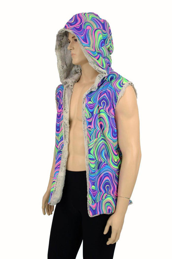 Mens Minky Faux Fur Hooded Vest - Coquetry Clothing