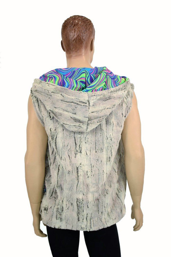 Mens Minky Faux Fur Hooded Vest - Coquetry Clothing