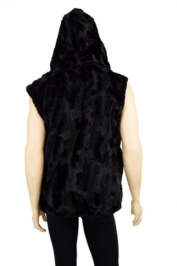 Mens Minky Faux Fur Hooded Vest - Coquetry Clothing