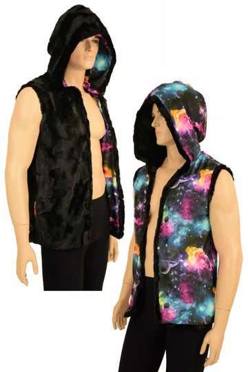 Mens Minky Faux Fur Hooded Vest - Coquetry Clothing