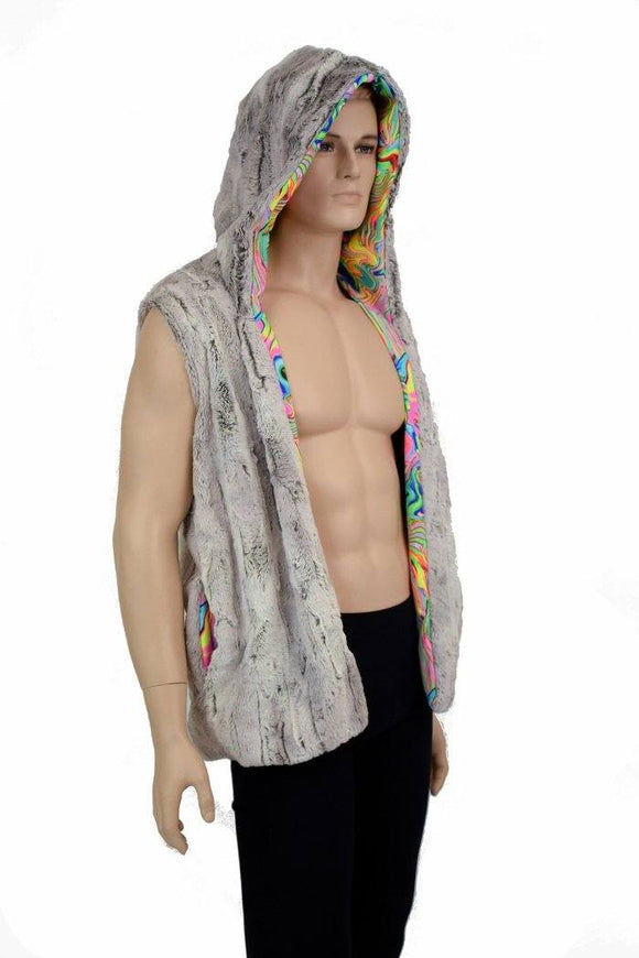 Mens Minky Faux Fur Hooded Vest - Coquetry Clothing