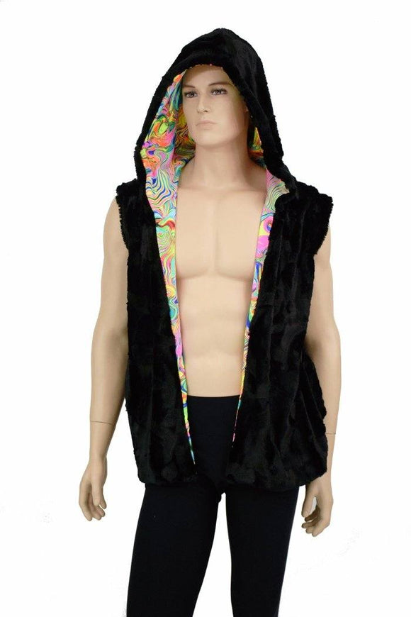 Mens Minky Faux Fur Hooded Vest - Coquetry Clothing