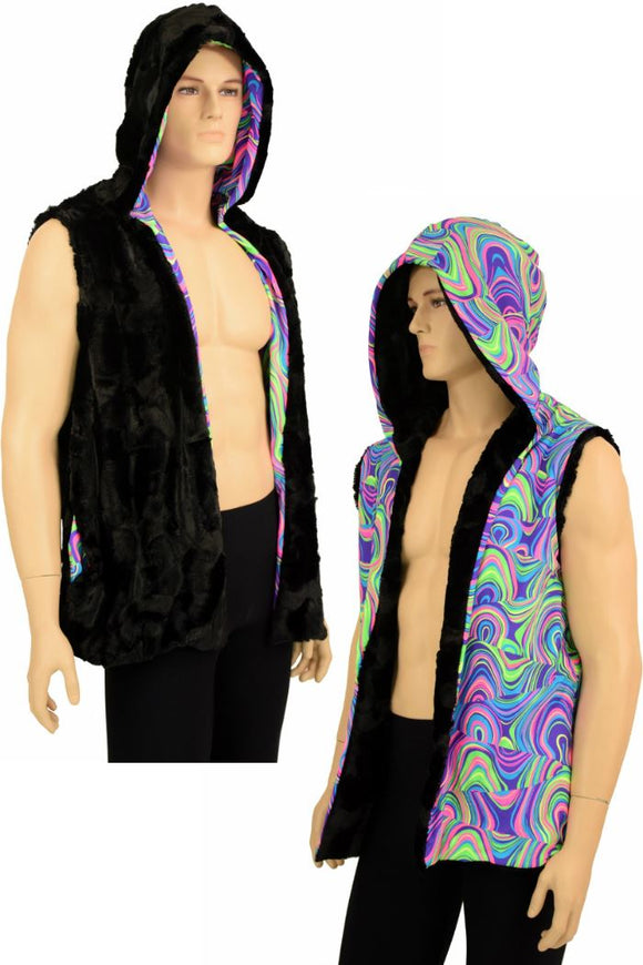 Mens Minky Faux Fur Hooded Vest - Coquetry Clothing