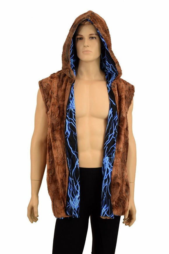 Mens Minky Faux Fur Hooded Vest - Coquetry Clothing