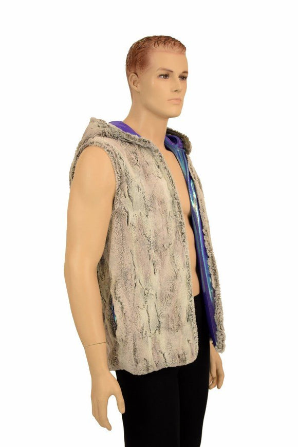 Mens Minky Faux Fur Hooded Vest - Coquetry Clothing