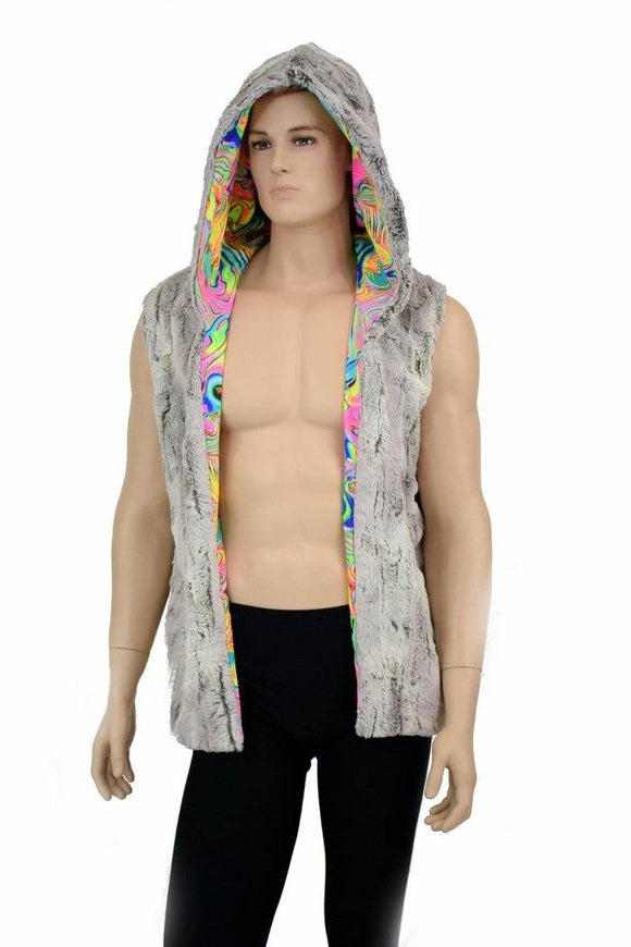 Mens Minky Faux Fur Hooded Vest - Coquetry Clothing