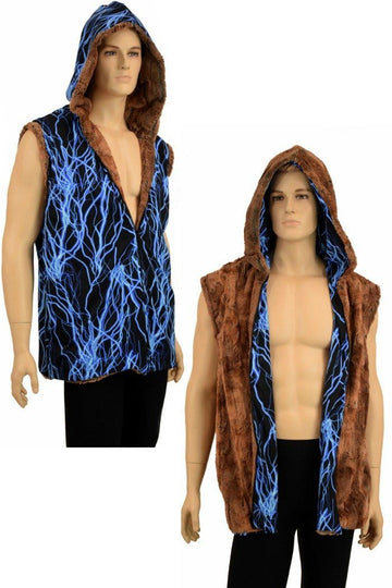 Mens Minky Faux Fur Hooded Vest - Coquetry Clothing