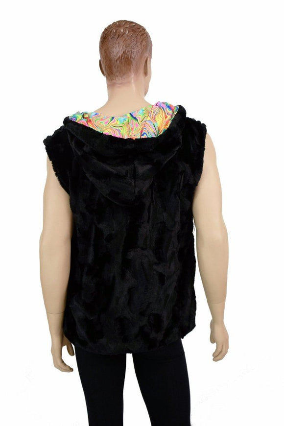 Mens Minky Faux Fur Hooded Vest - Coquetry Clothing