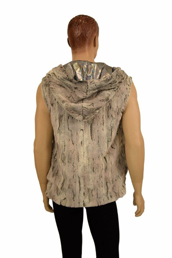 Mens Minky Faux Fur Hooded Vest - Coquetry Clothing