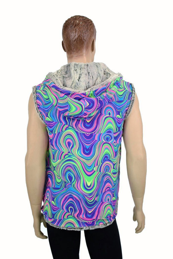Mens Minky Faux Fur Hooded Vest - Coquetry Clothing