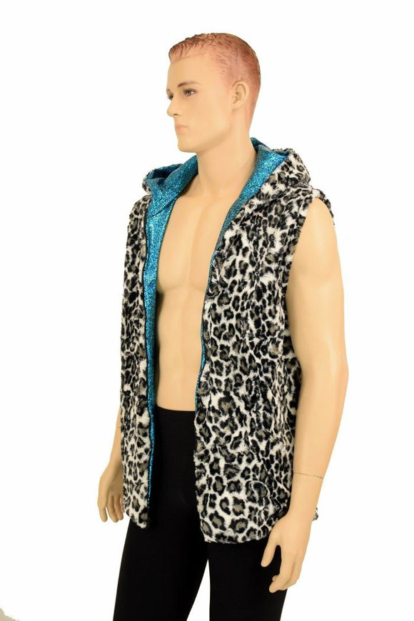 Mens Minky Faux Fur Hooded Vest - Coquetry Clothing