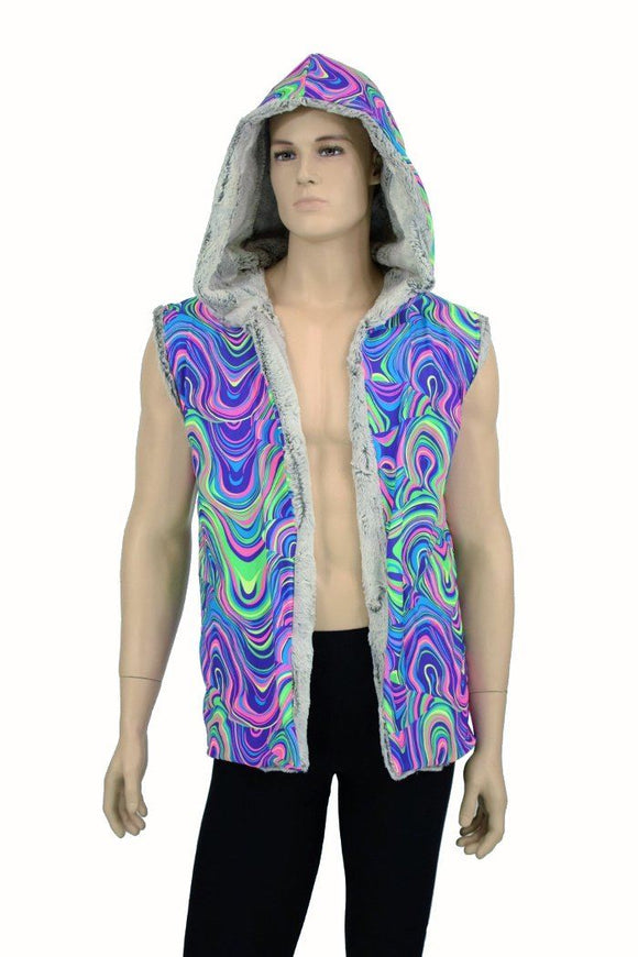 Mens Minky Faux Fur Hooded Vest - Coquetry Clothing