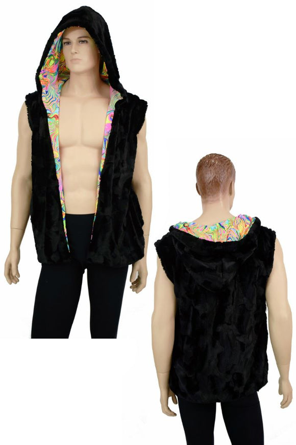 Mens Minky Faux Fur Hooded Vest - Coquetry Clothing
