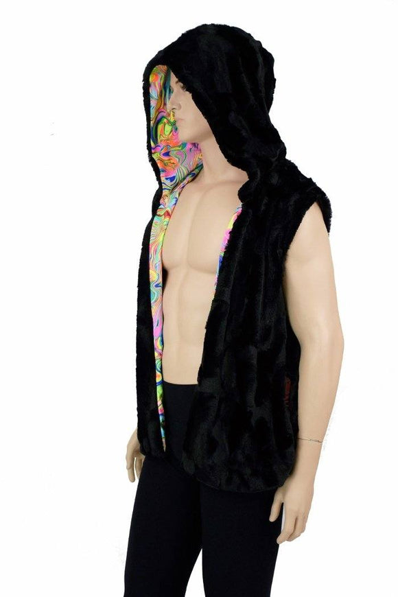 Mens Minky Faux Fur Hooded Vest - Coquetry Clothing