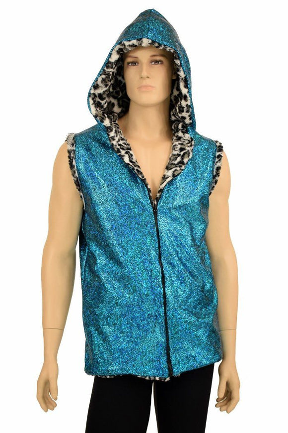 Mens Minky Faux Fur Hooded Vest - Coquetry Clothing