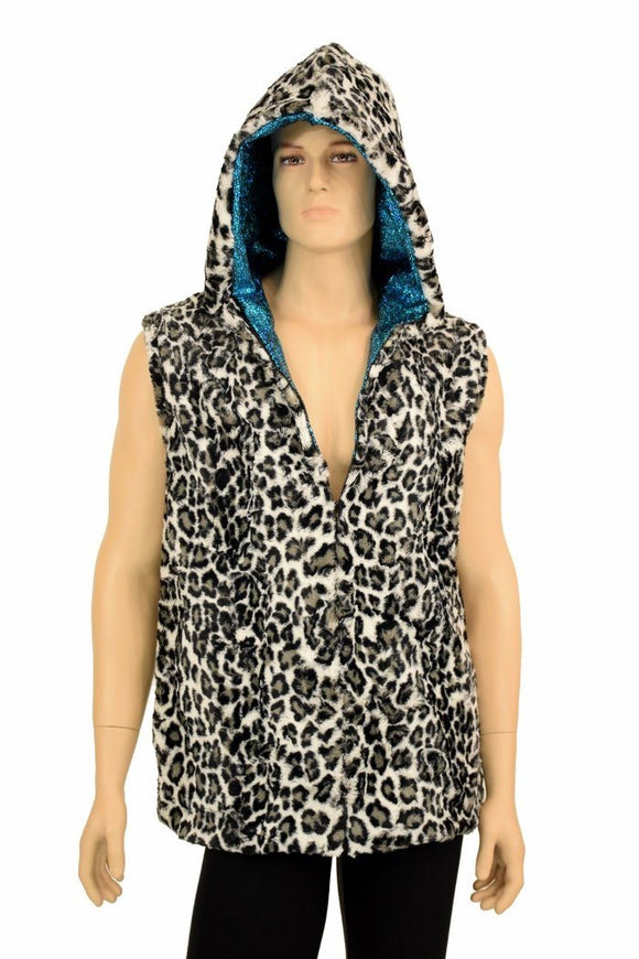 Mens Minky Faux Fur Hooded Vest - Coquetry Clothing