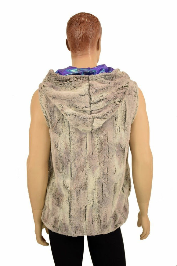 Mens Minky Faux Fur Hooded Vest - Coquetry Clothing