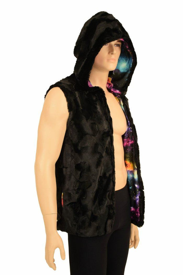 Mens Minky Faux Fur Hooded Vest - 3