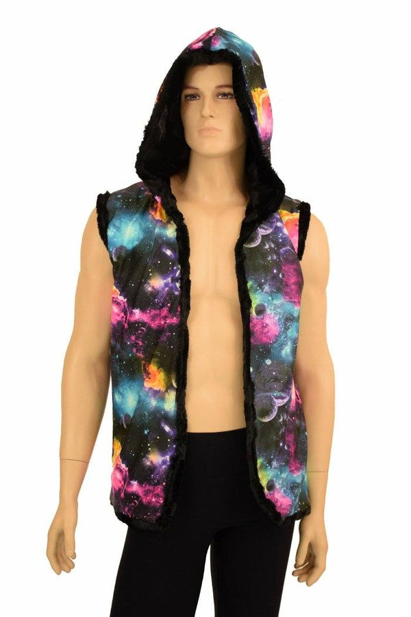 Mens Minky Faux Fur Hooded Vest - 5