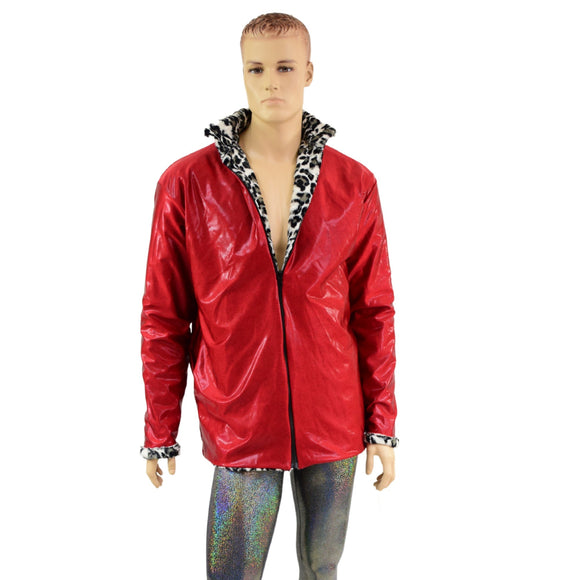 Mens Minky Faux Fur Reversible Collared Jacket - Coquetry Clothing