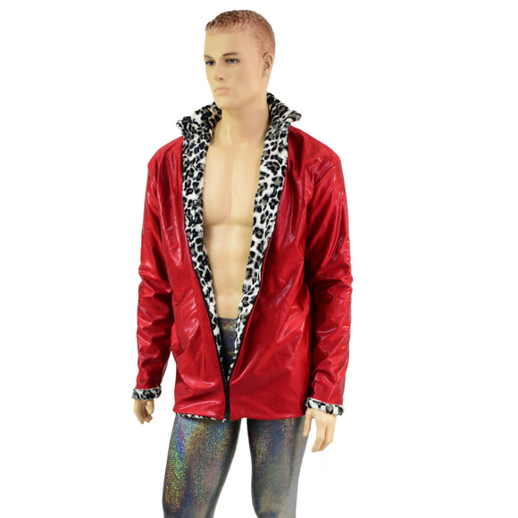 Mens Minky Faux Fur Reversible Collared Jacket - Coquetry Clothing