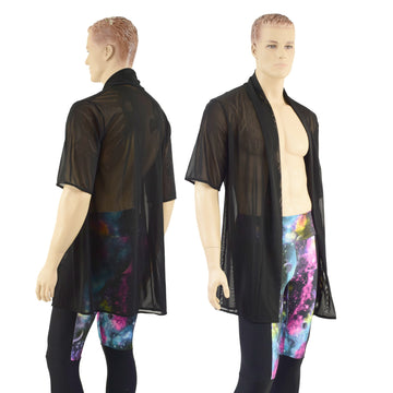 Mens Open Front Nomad Shirt in Black Mesh - Coquetry Clothing