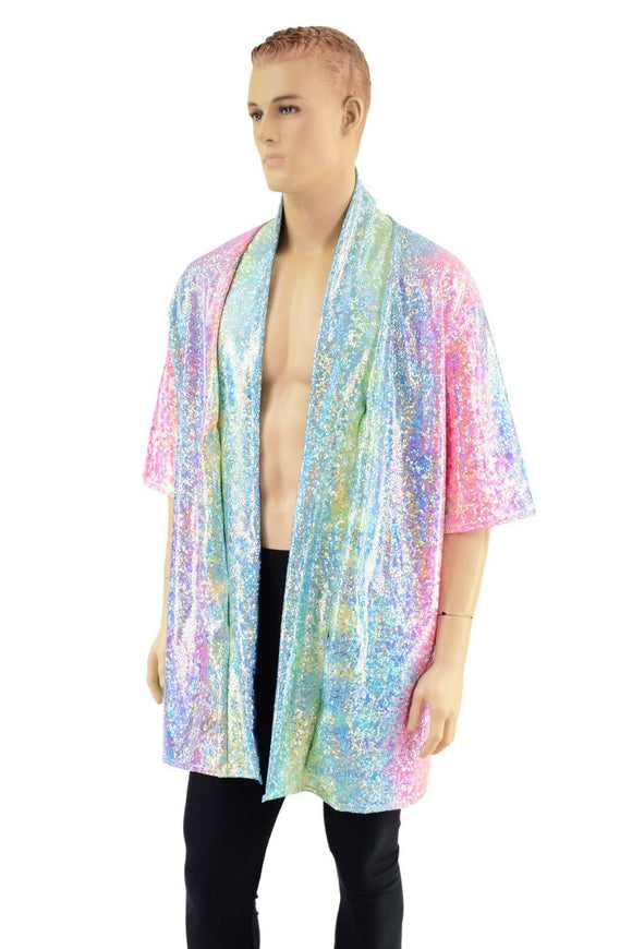 Mens Open Front Nomad Shirt in Rainbow Shattered Glass - Coquetry Clothing