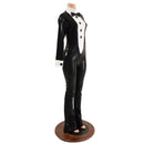 Mens or Womens Bootcut Faux Tuxedo Catsuit with Vinyl Buttons and Bow Tie - Coquetry Clothing
