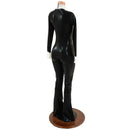 Mens or Womens Bootcut Faux Tuxedo Catsuit with Vinyl Buttons and Bow Tie - Coquetry Clothing