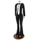 Mens or Womens Bootcut Faux Tuxedo Catsuit with Vinyl Buttons and Bow Tie - Coquetry Clothing