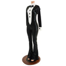 Mens or Womens Bootcut Faux Tuxedo Catsuit with Vinyl Buttons and Bow Tie - Coquetry Clothing