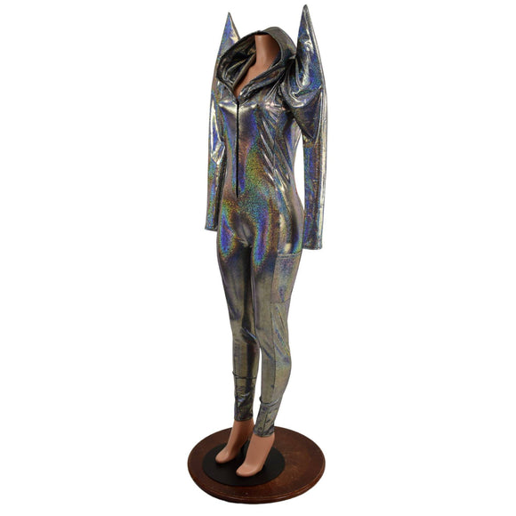 Mens or Womens Mega Sharp Shoulder Catsuit with Red Holo Bolt - Coquetry Clothing